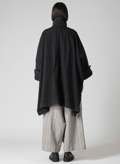 PERMANGANATE BLEACHED DENIM HIGH NECK COAT