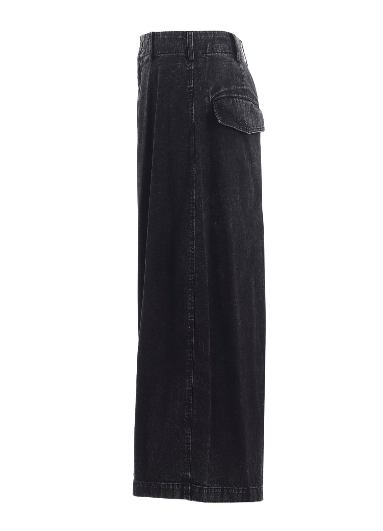 PERMANGANATE BLEACHED DENIM BACKSIDE FLARED WIDE PANTS