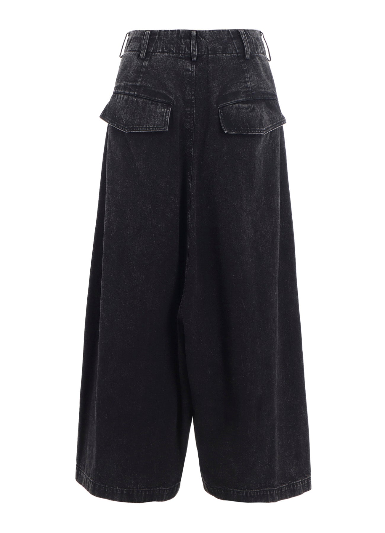 PERMANGANATE BLEACHED DENIM BACKSIDE FLARED WIDE PANTS