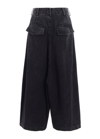 PERMANGANATE BLEACHED DENIM BACKSIDE FLARED WIDE PANTS
