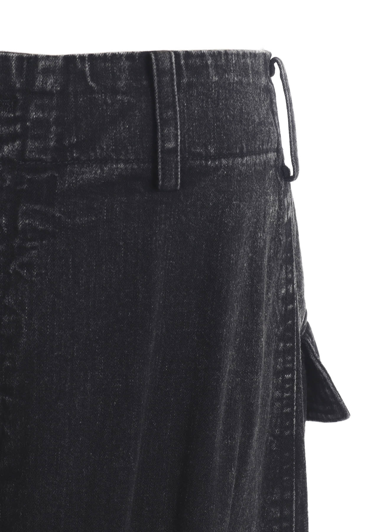 PERMANGANATE BLEACHED DENIM BACKSIDE FLARED WIDE PANTS