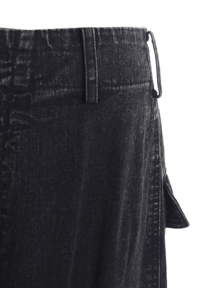 PERMANGANATE BLEACHED DENIM BACKSIDE FLARED WIDE PANTS
