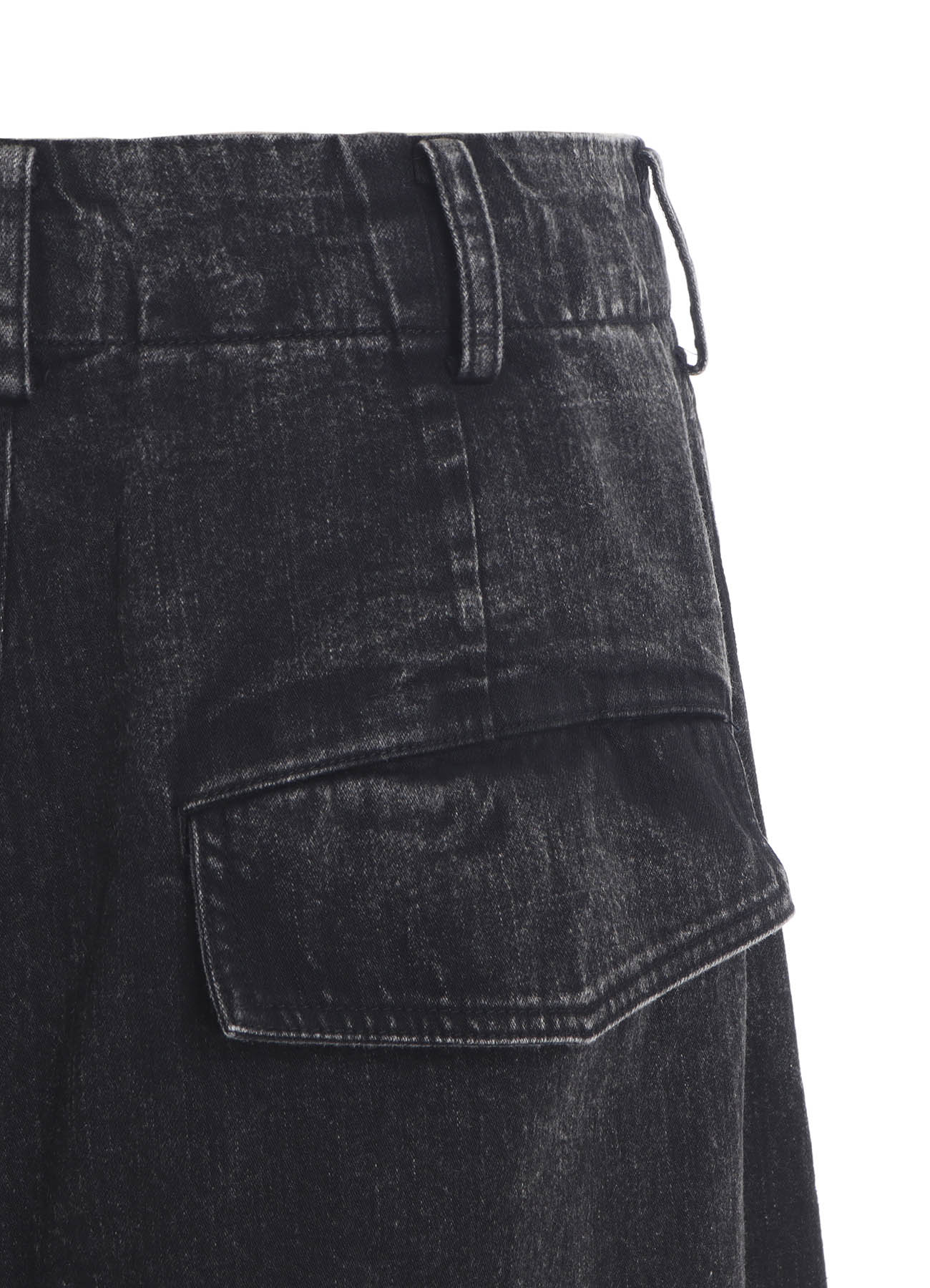 PERMANGANATE BLEACHED DENIM BACKSIDE FLARED WIDE PANTS