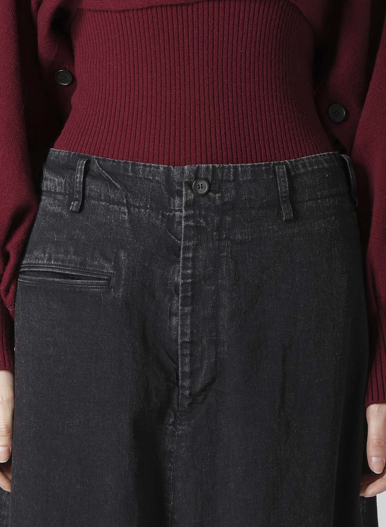 PERMANGANATE BLEACHED DENIM BACKSIDE FLARED WIDE PANTS