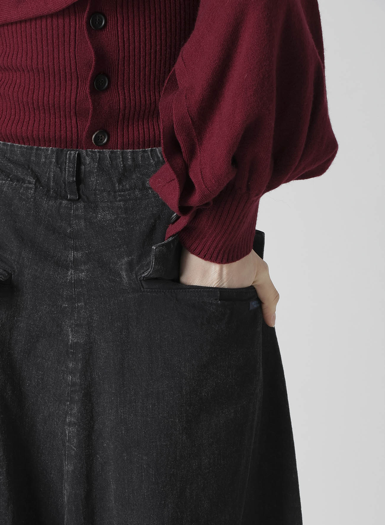 PERMANGANATE BLEACHED DENIM BACKSIDE FLARED WIDE PANTS