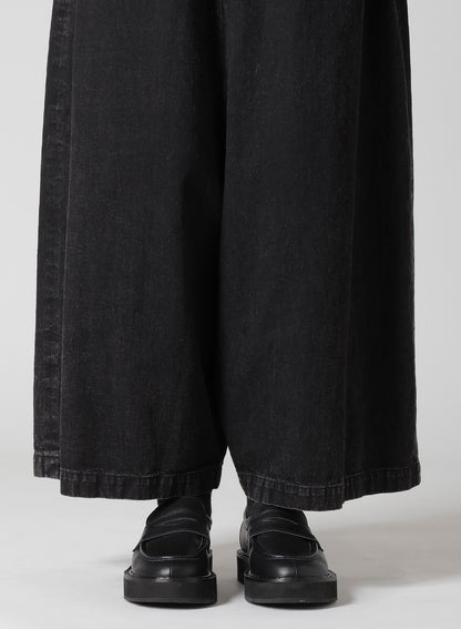 PERMANGANATE BLEACHED DENIM BACKSIDE FLARED WIDE PANTS