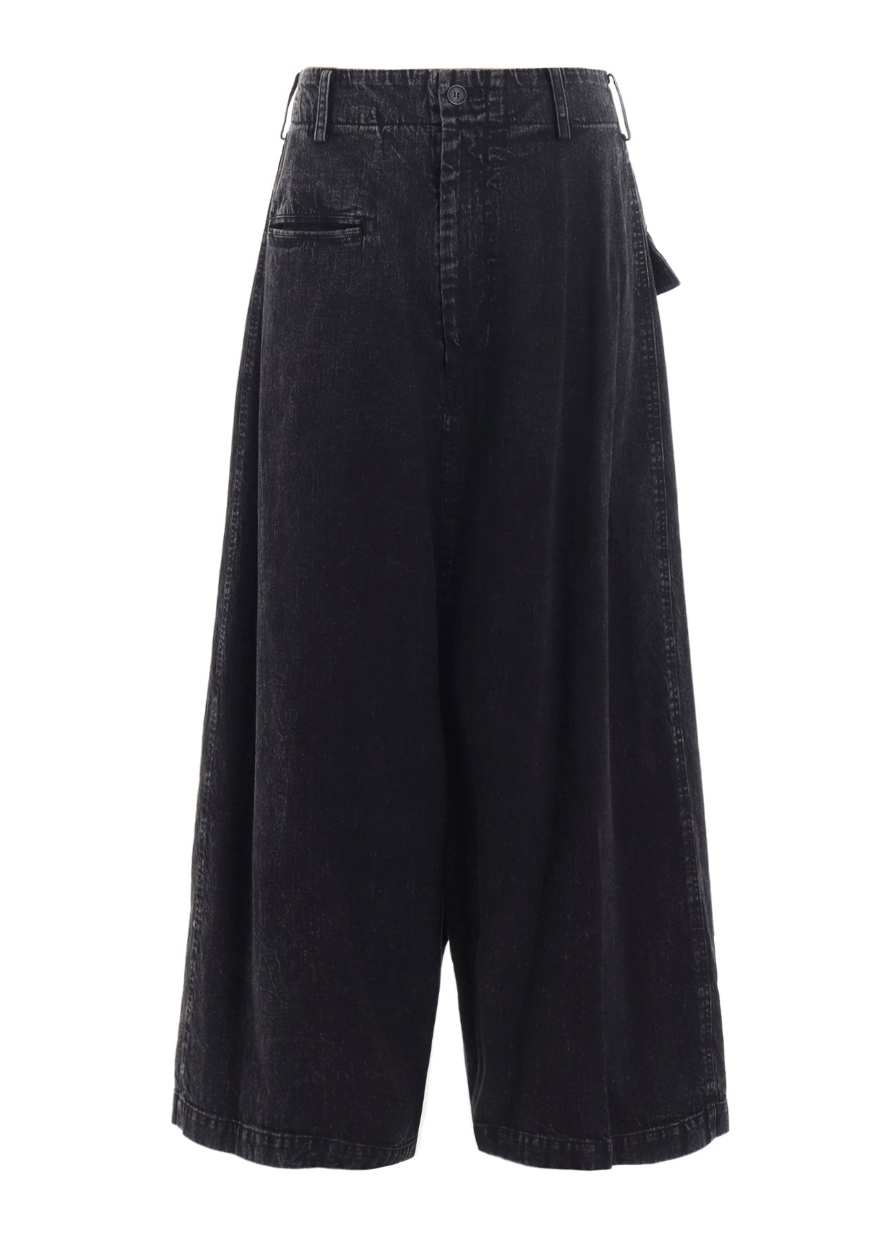 PERMANGANATE BLEACHED DENIM BACKSIDE FLARED WIDE PANTS