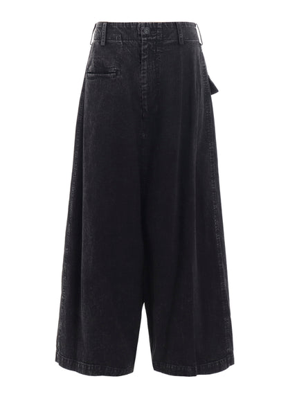 PERMANGANATE BLEACHED DENIM BACKSIDE FLARED WIDE PANTS