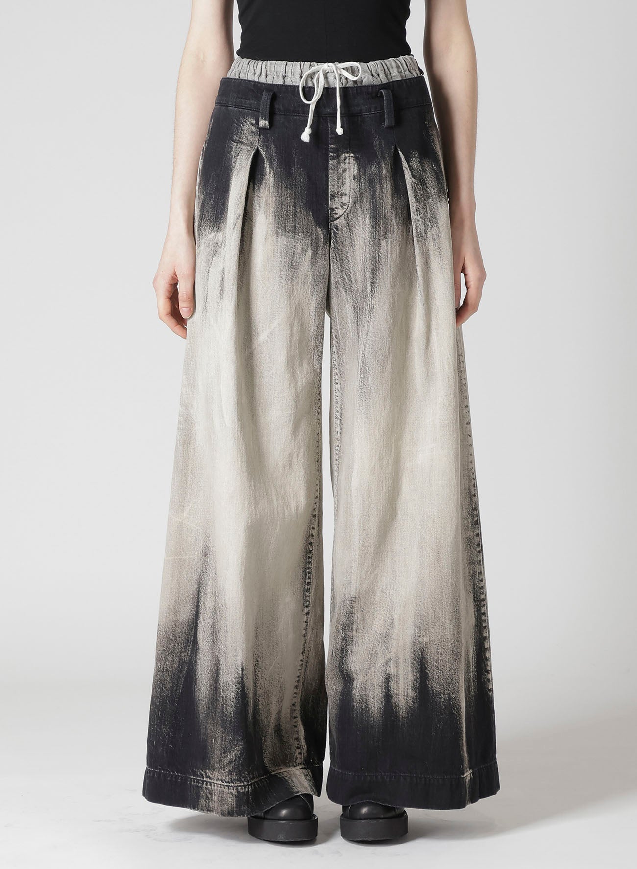 10OZ BLEACHED DENIM LAYERED-LIKE WIDE PANTS