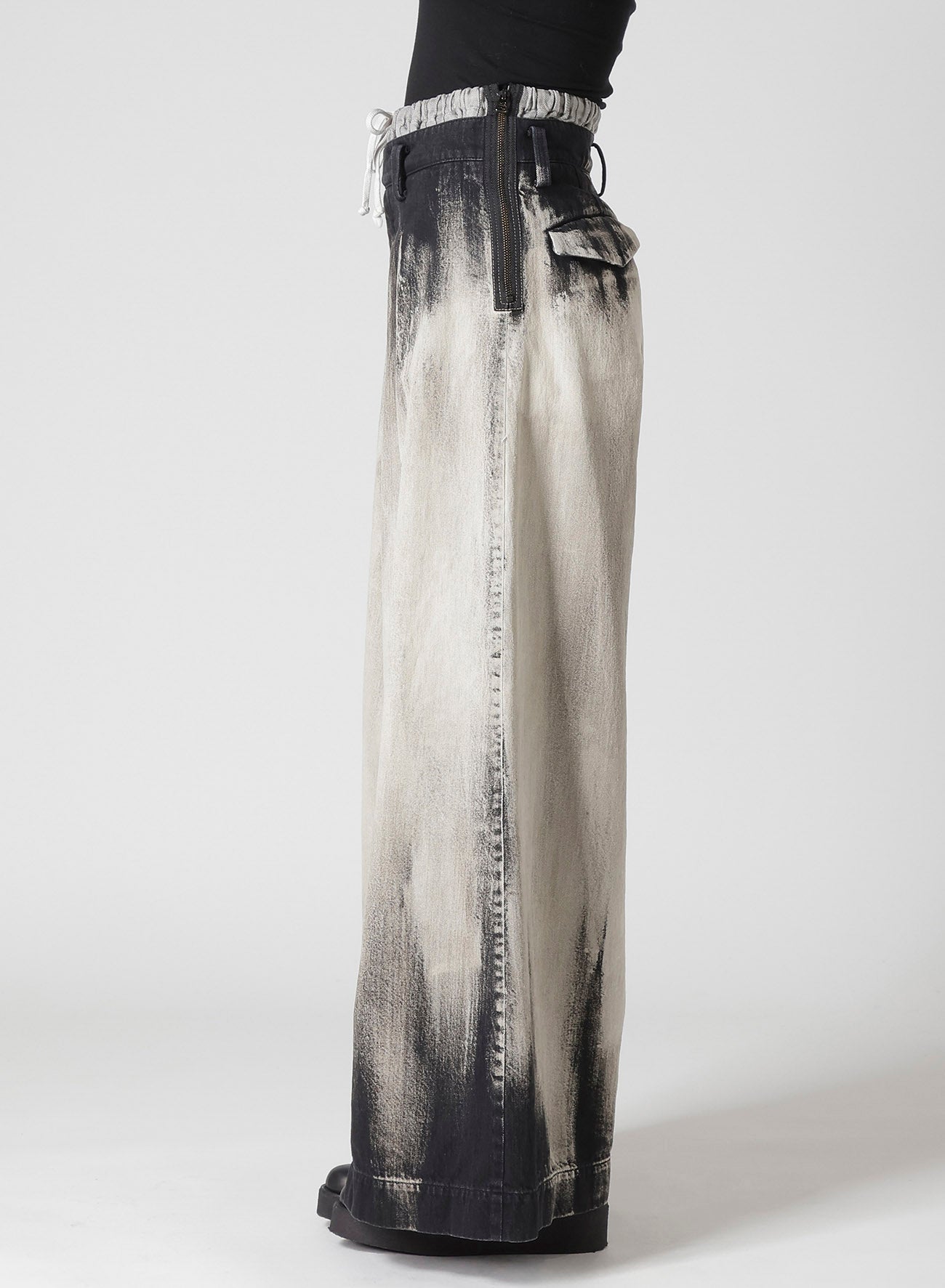 10OZ BLEACHED DENIM LAYERED-LIKE WIDE PANTS