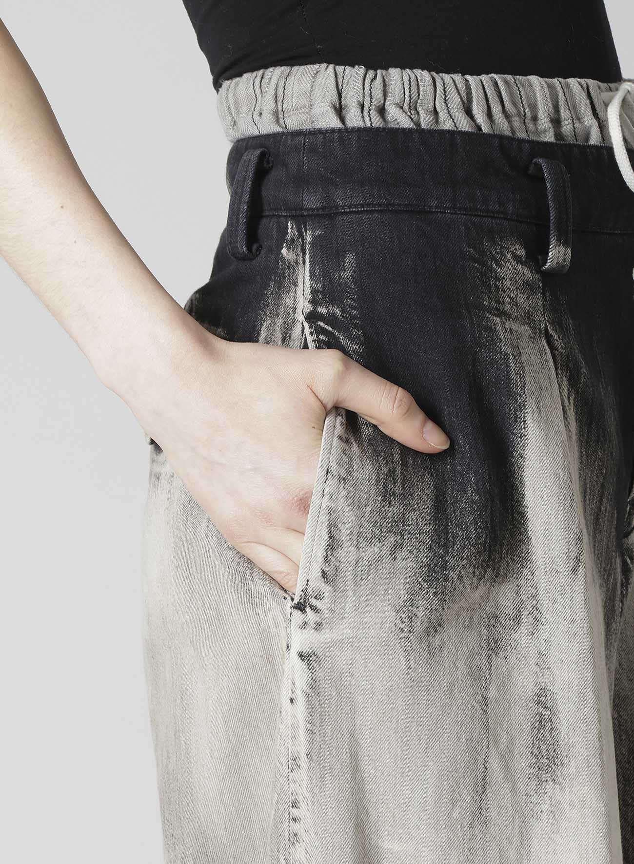 10OZ BLEACHED DENIM LAYERED-LIKE WIDE PANTS