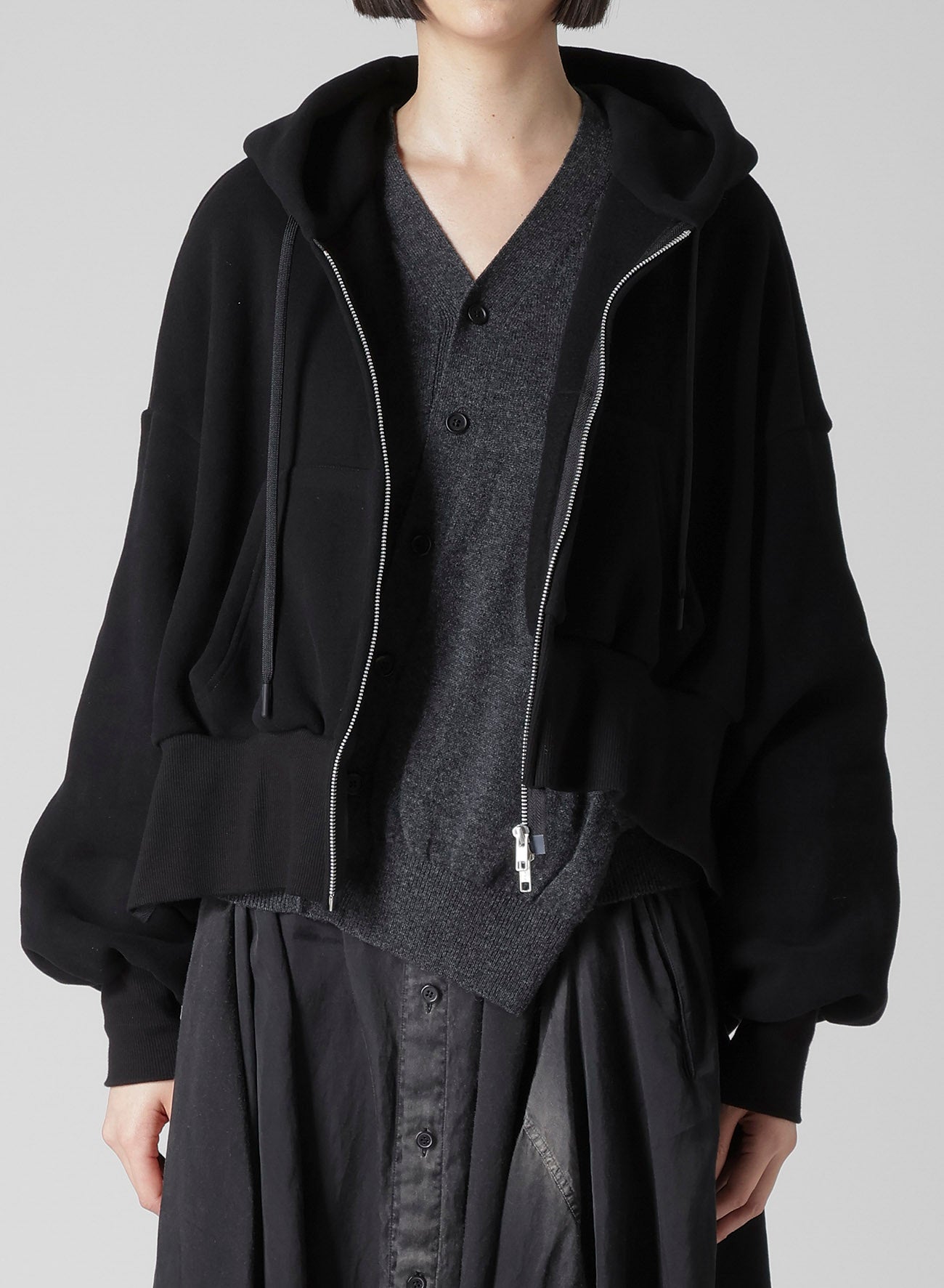 Liy/C BRUSHED FRENCH TERRY UNBALANCED HOODIE A