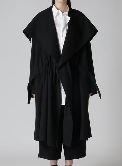 SHRINK WOOL GABARDINE FRONT GATHER DETAIL COAT