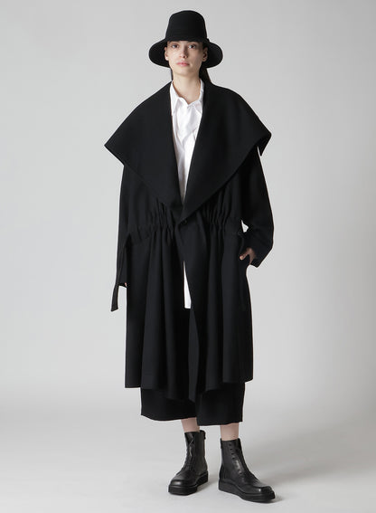 SHRINK WOOL GABARDINE FRONT GATHER DETAIL COAT