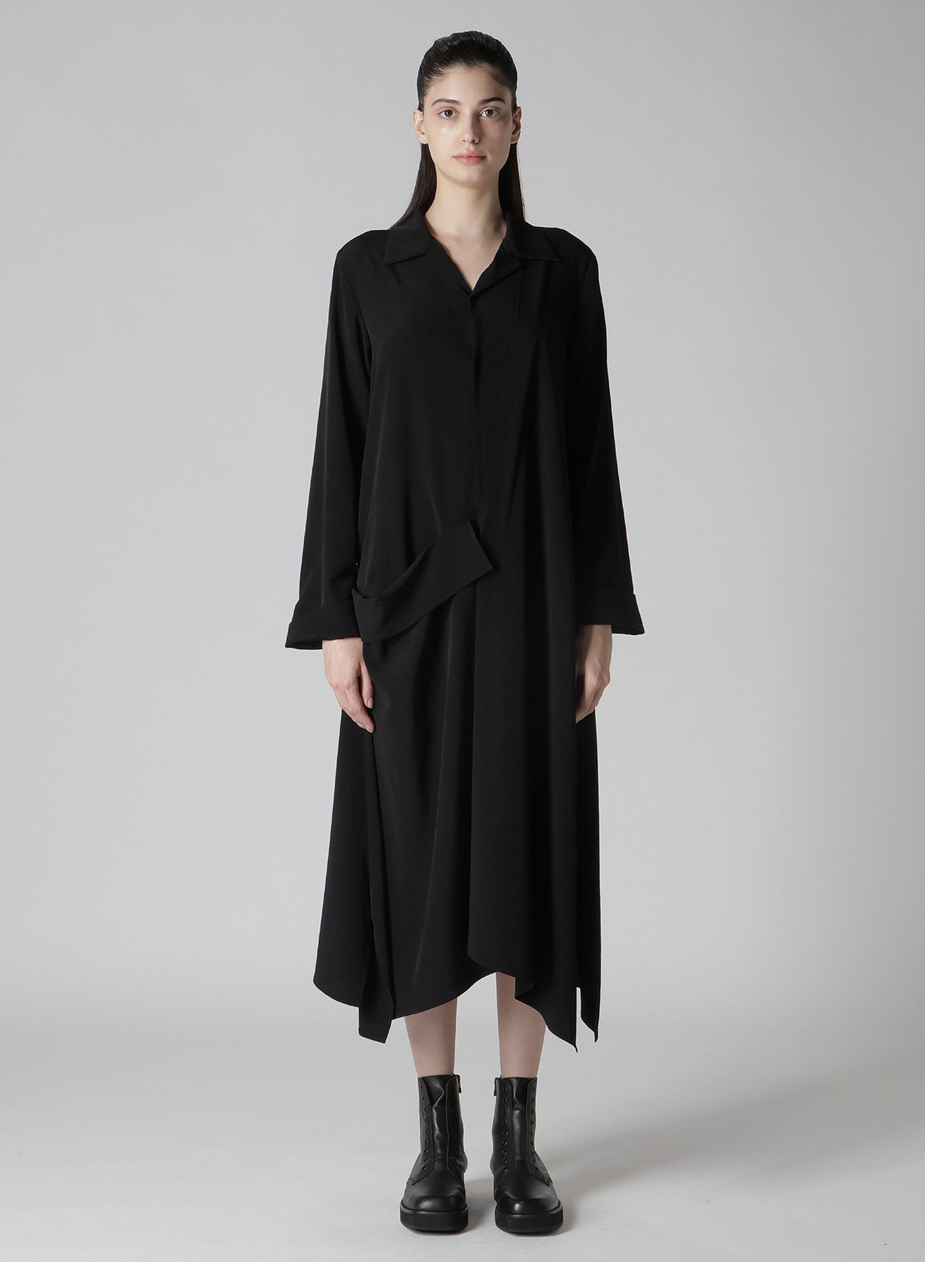 TA/PE CREPE DE CHINE R DRAPE DETAIL SHIRT DRESS