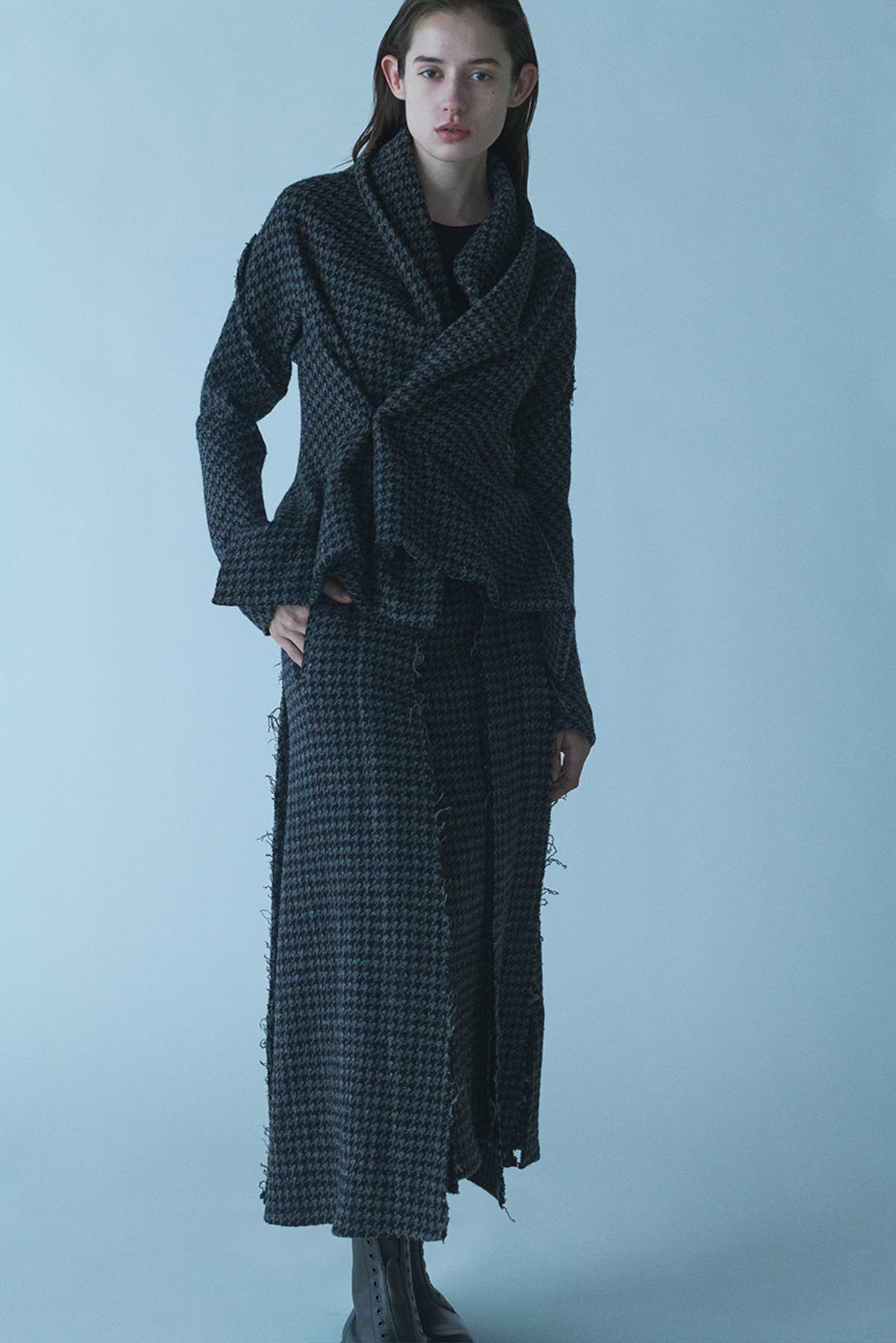 HOUNDSTOOTH SHAWL COLLAR WRAP JACKET