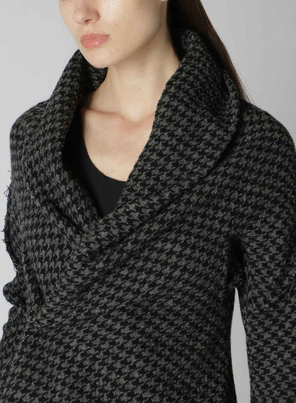 HOUNDSTOOTH SHAWL COLLAR WRAP JACKET