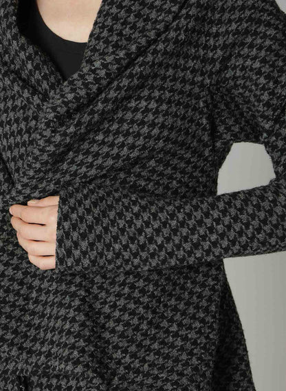 HOUNDSTOOTH SHAWL COLLAR WRAP JACKET