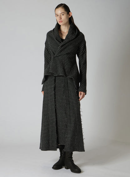 HOUNDSTOOTH SHAWL COLLAR WRAP JACKET