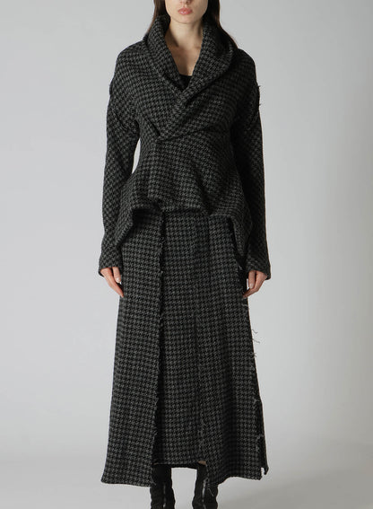 HOUNDSTOOTH SHAWL COLLAR WRAP JACKET