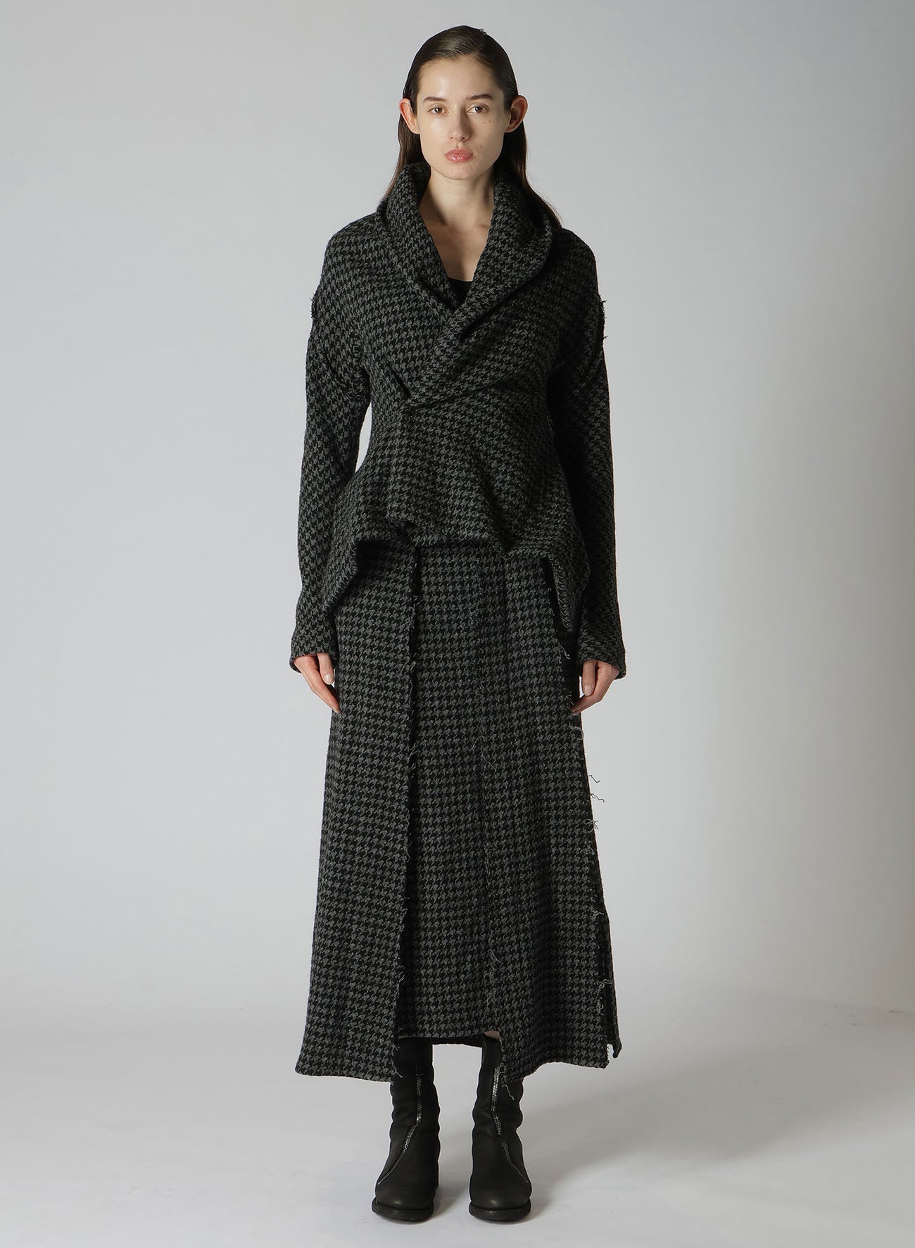 HOUNDSTOOTH SHAWL COLLAR WRAP JACKET