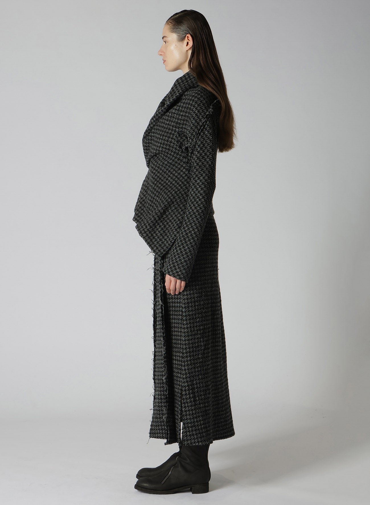 HOUNDSTOOTH SHAWL COLLAR WRAP JACKET