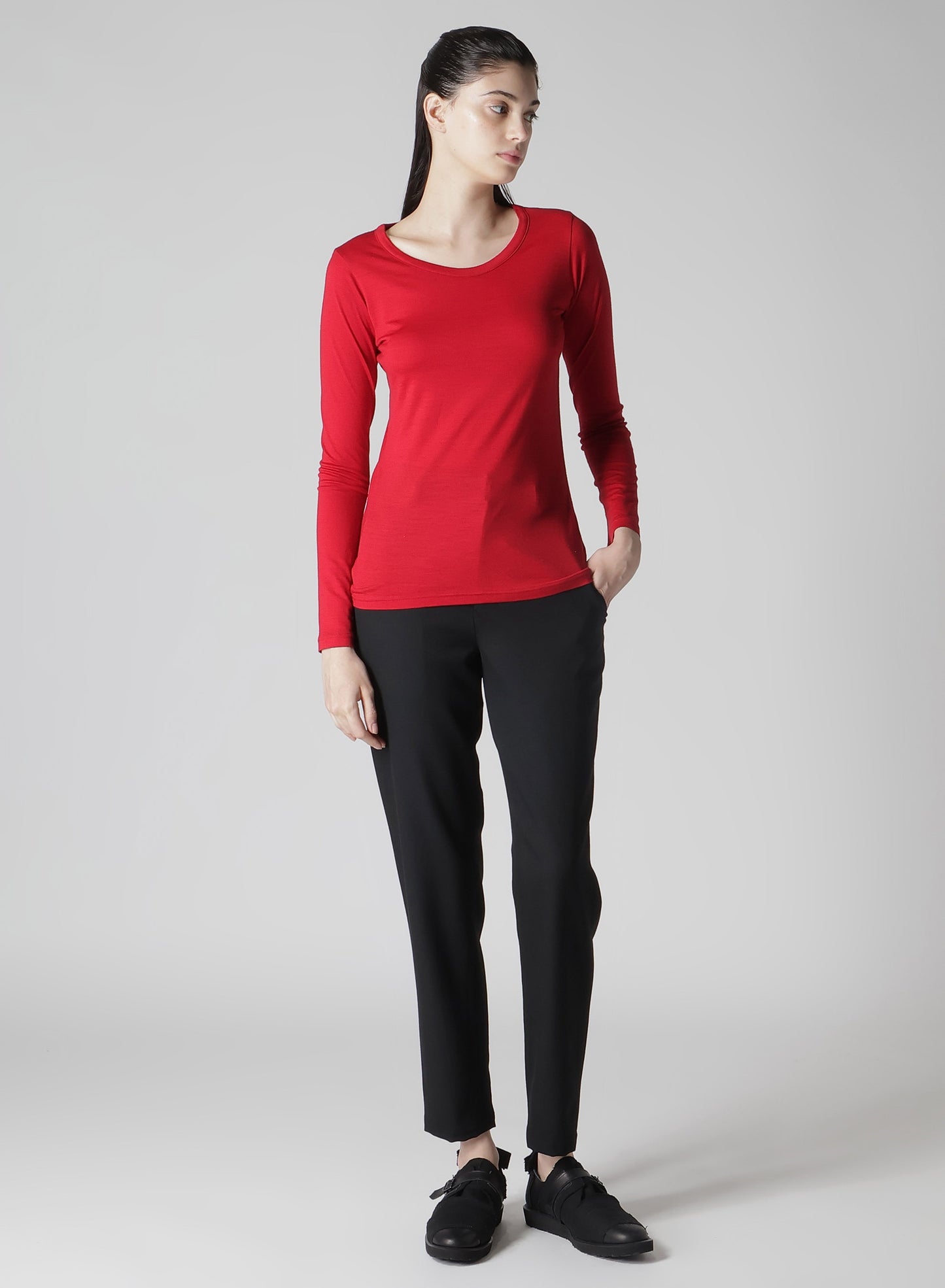 WOOL SINGLE JERSEY ROUND NECK LONG SLV T