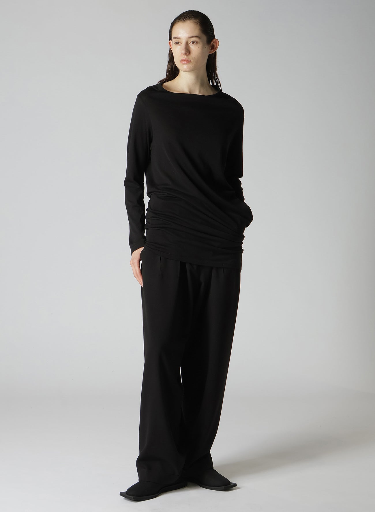 56/2 GUAZE SINGLE JERSEY SIDE DRAPED LONG SLV T