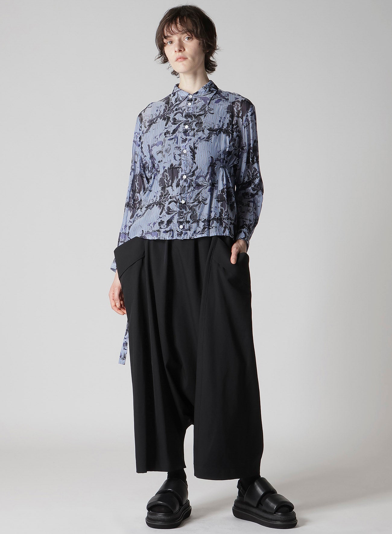 Cu PLAID PT STRIPE WAIST GATHER-B