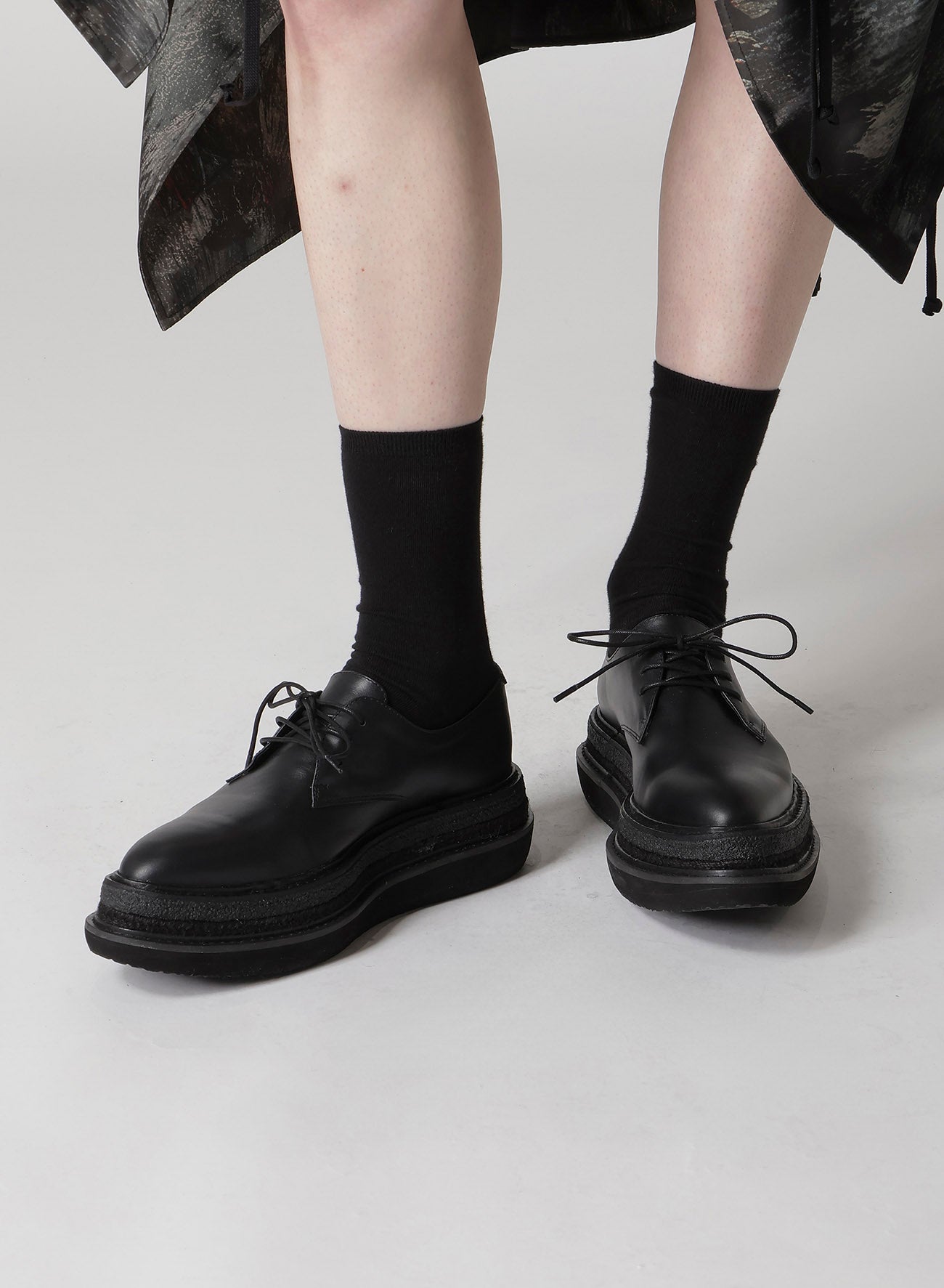 SMOOTH LEATHER BLK FLATFORM PLAIN TOE SHOES – THE SHOP YOHJI YAMAMOTO