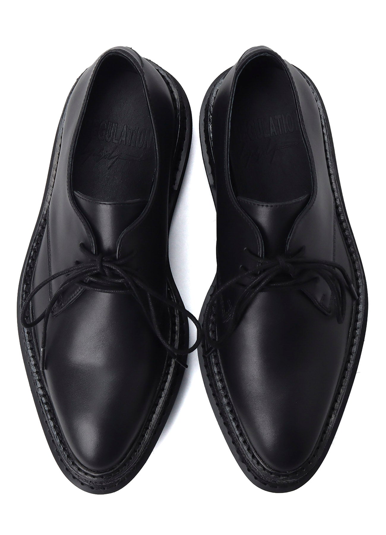 SMOOTH LEATHER BLK FLATFORM PLAIN TOE SHOES