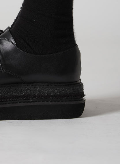 SMOOTH LEATHER BLK FLATFORM PLAIN TOE SHOES