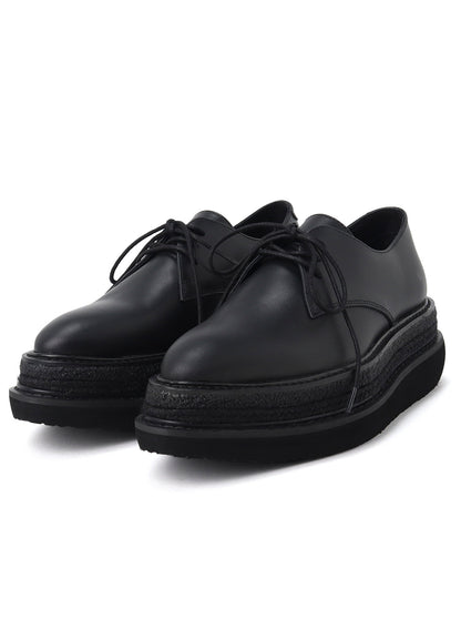 SMOOTH LEATHER BLK FLATFORM PLAIN TOE SHOES