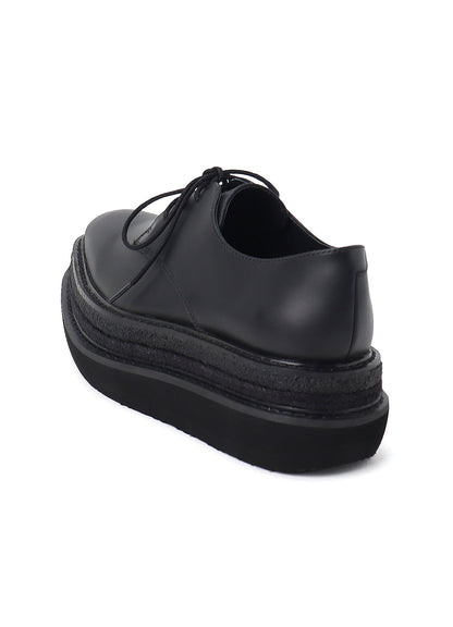 SMOOTH LEATHER BLK FLATFORM PLAIN TOE SHOES