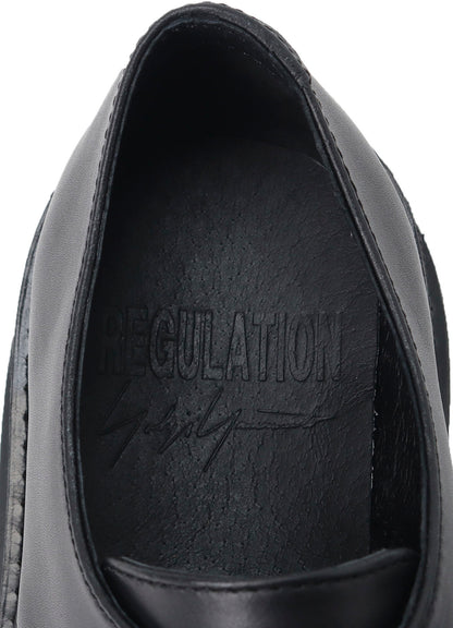 SMOOTH LEATHER BLK FLATFORM PLAIN TOE SHOES