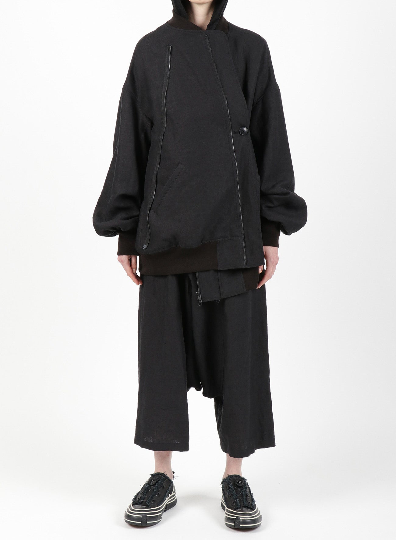MIXED WEAVE TWILL ASYMMETRY DOUBLE B JACKET