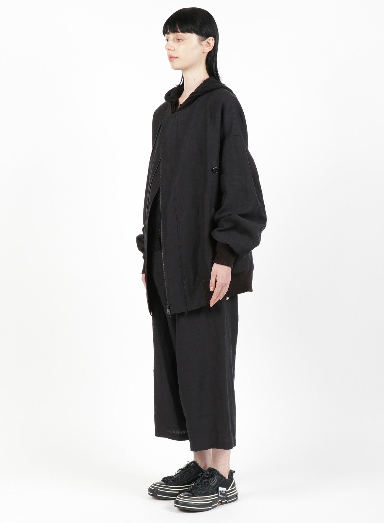 MIXED WEAVE TWILL ASYMMETRY DOUBLE B JACKET