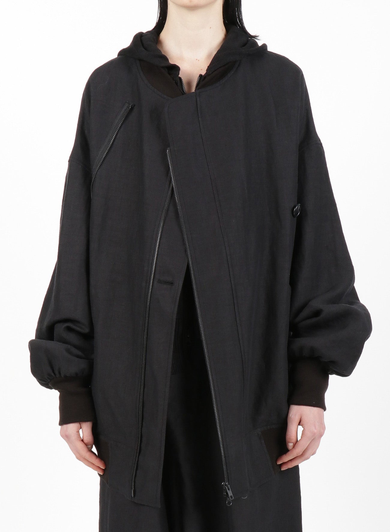 MIXED WEAVE TWILL ASYMMETRY DOUBLE B JACKET