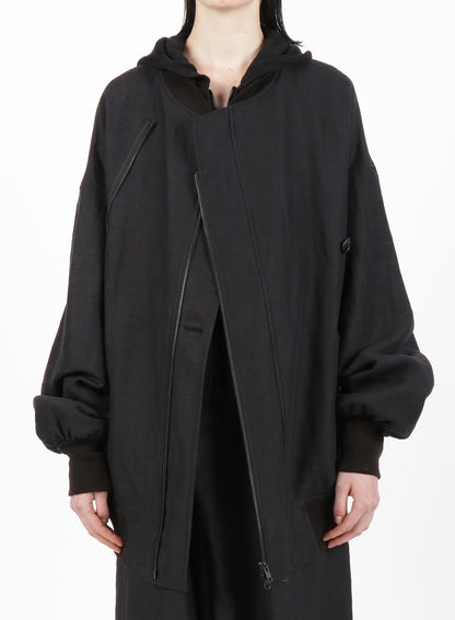 MIXED WEAVE TWILL ASYMMETRY DOUBLE B JACKET