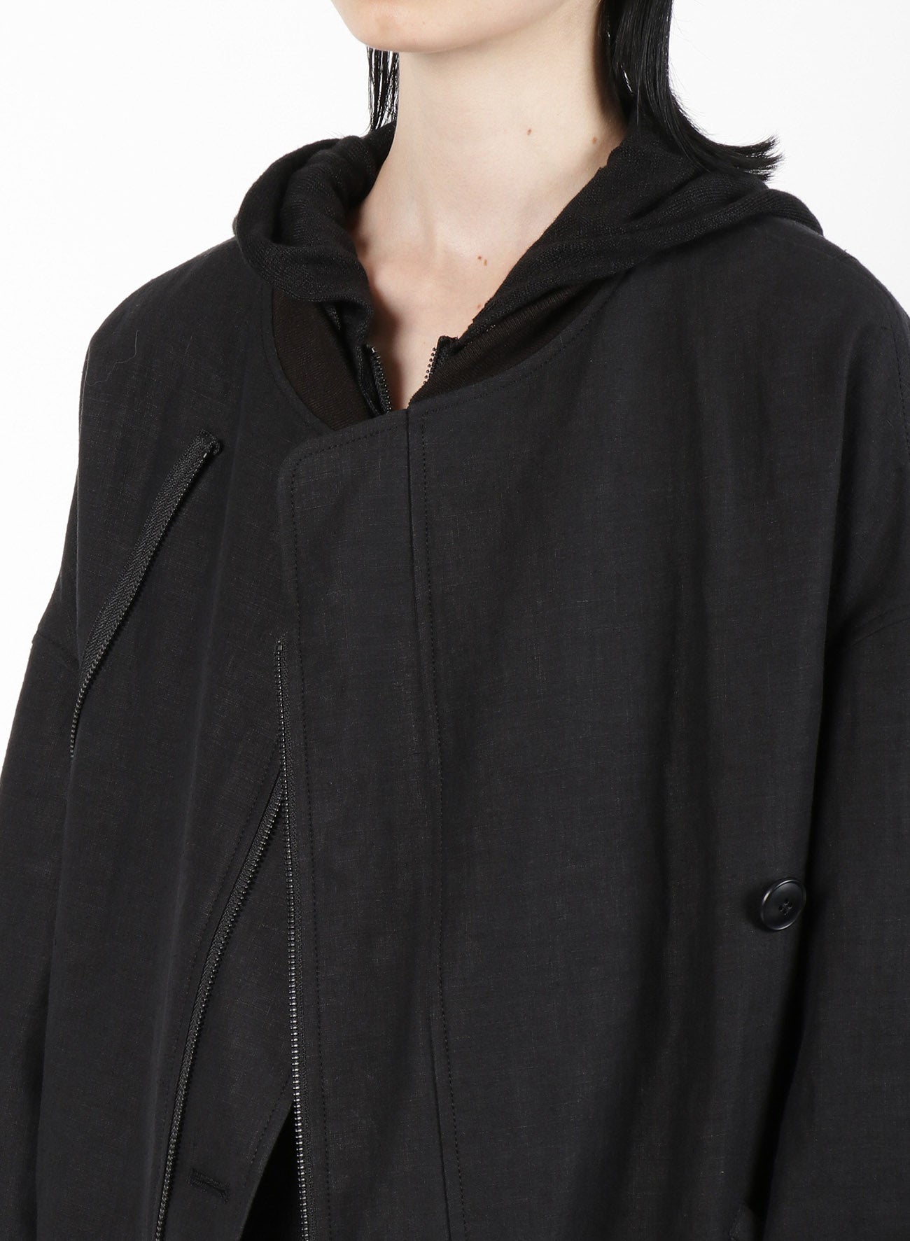 MIXED WEAVE TWILL ASYMMETRY DOUBLE B JACKET