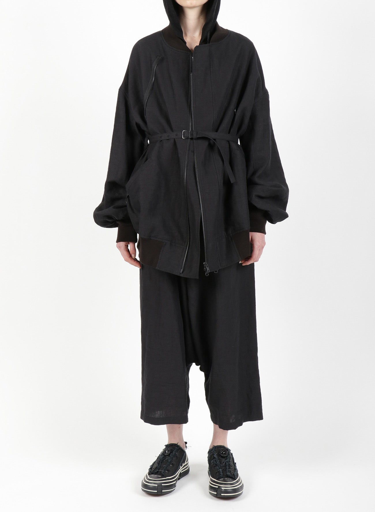 MIXED WEAVE TWILL ASYMMETRY DOUBLE B JACKET