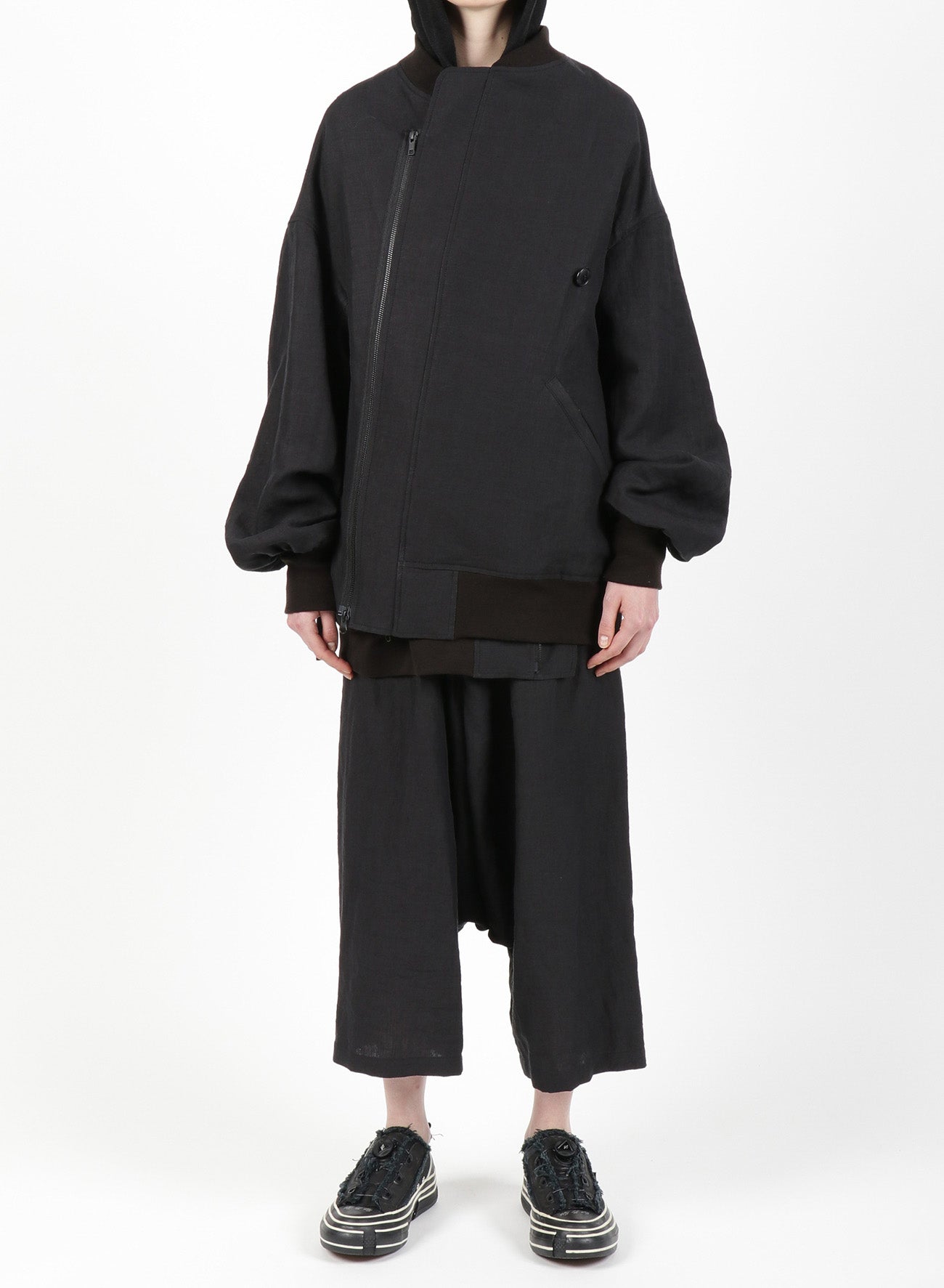 MIXED WEAVE TWILL ASYMMETRY DOUBLE B JACKET