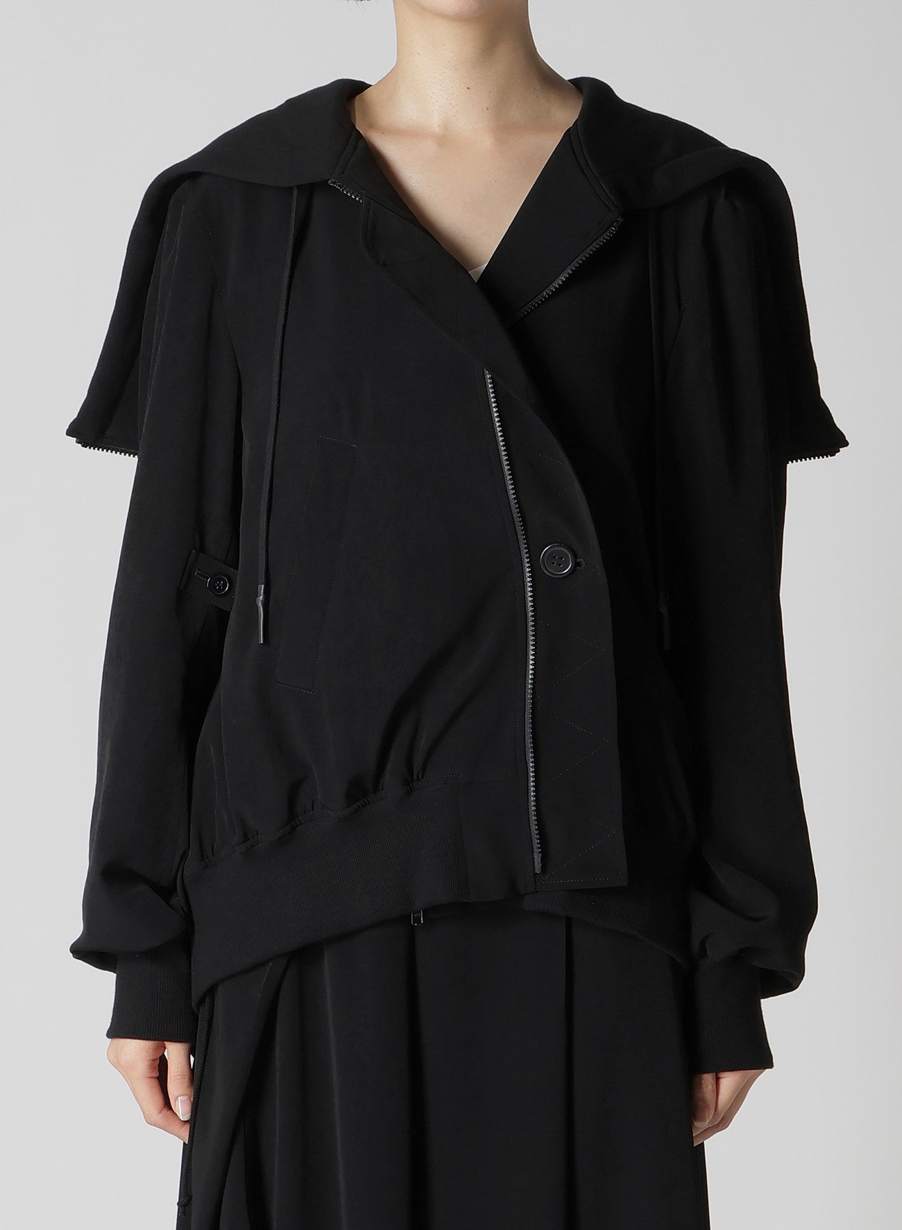 TA/PE CREPE DE CHINE HOODED BOMBER JKT