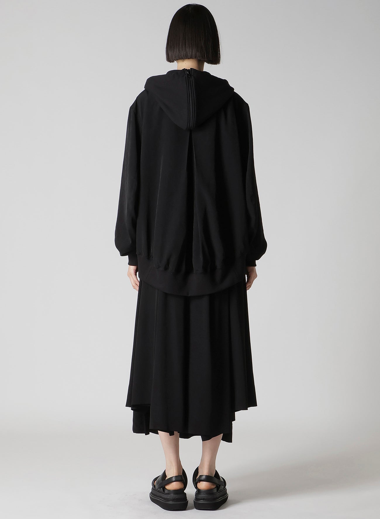 TA/PE CREPE DE CHINE HOODED BOMBER JKT