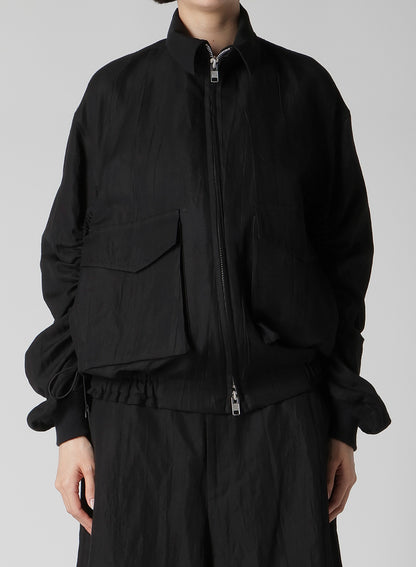 MIXED WEAVE TWILL SHIRRING SLEEVE JACKET