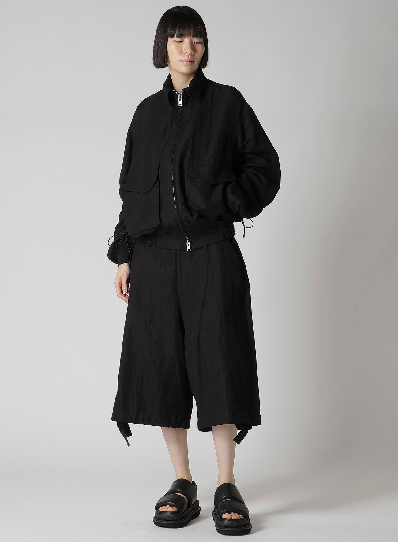 MIXED WEAVE TWILL SHIRRING SLEEVE JACKET