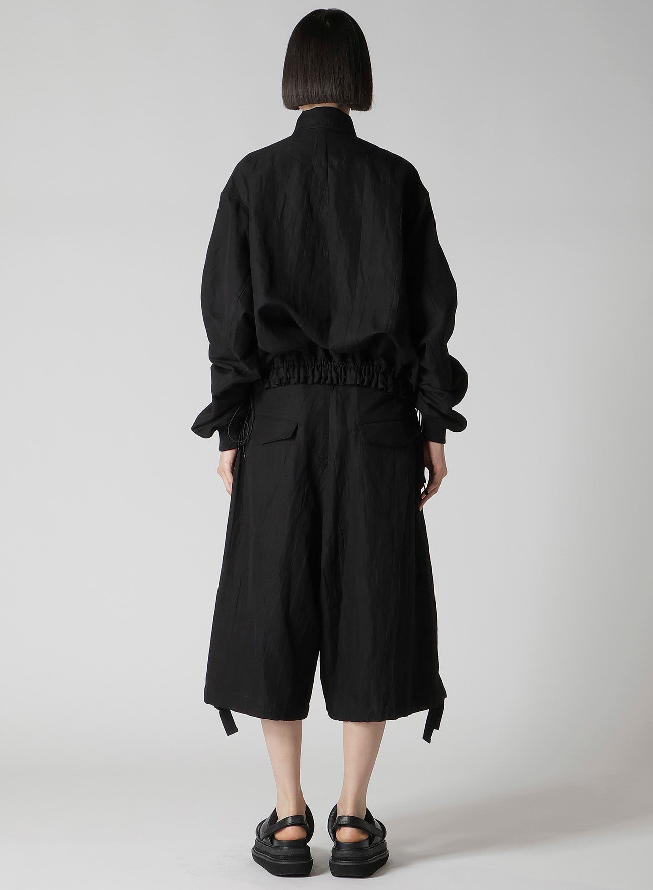 MIXED WEAVE TWILL SHIRRING SLEEVE JACKET