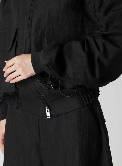 MIXED WEAVE TWILL SHIRRING SLEEVE JACKET