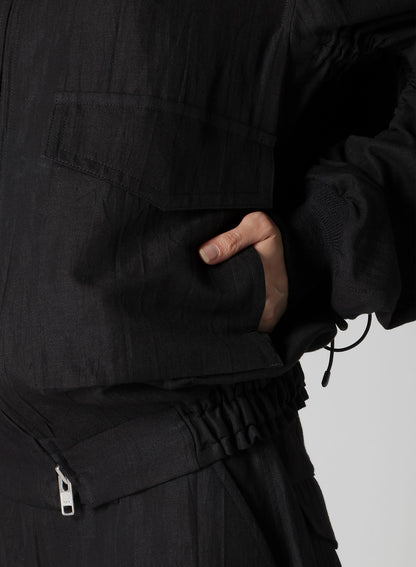 MIXED WEAVE TWILL SHIRRING SLEEVE JACKET