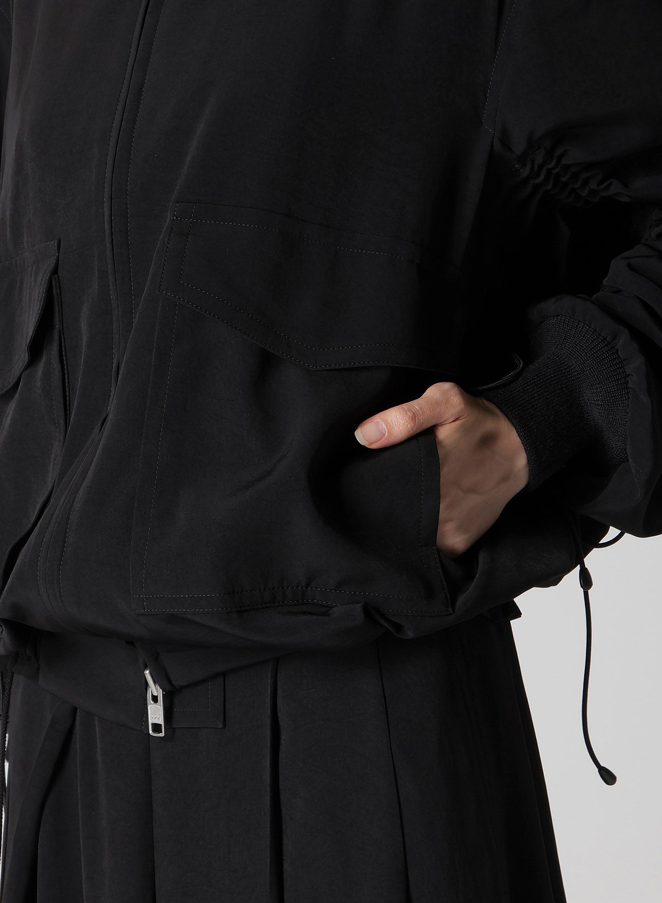 TA/PE CREPE DE CHINE SHIRRING SLEEVE JACKET